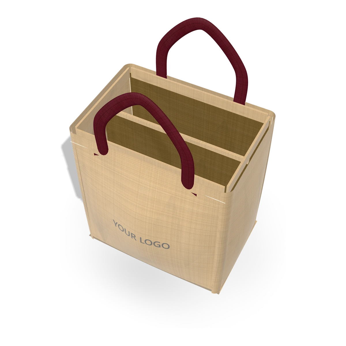Six-Bottle Carrier — 36 × 34 × 23 cm shown with a YOUR LOGO print